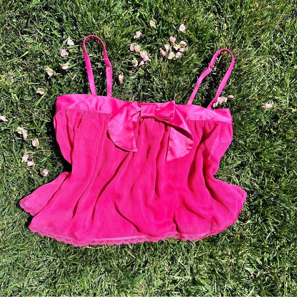 Y2K Frederick’s of Hollywood Sheer Hot Pink Chiffon Cami💖